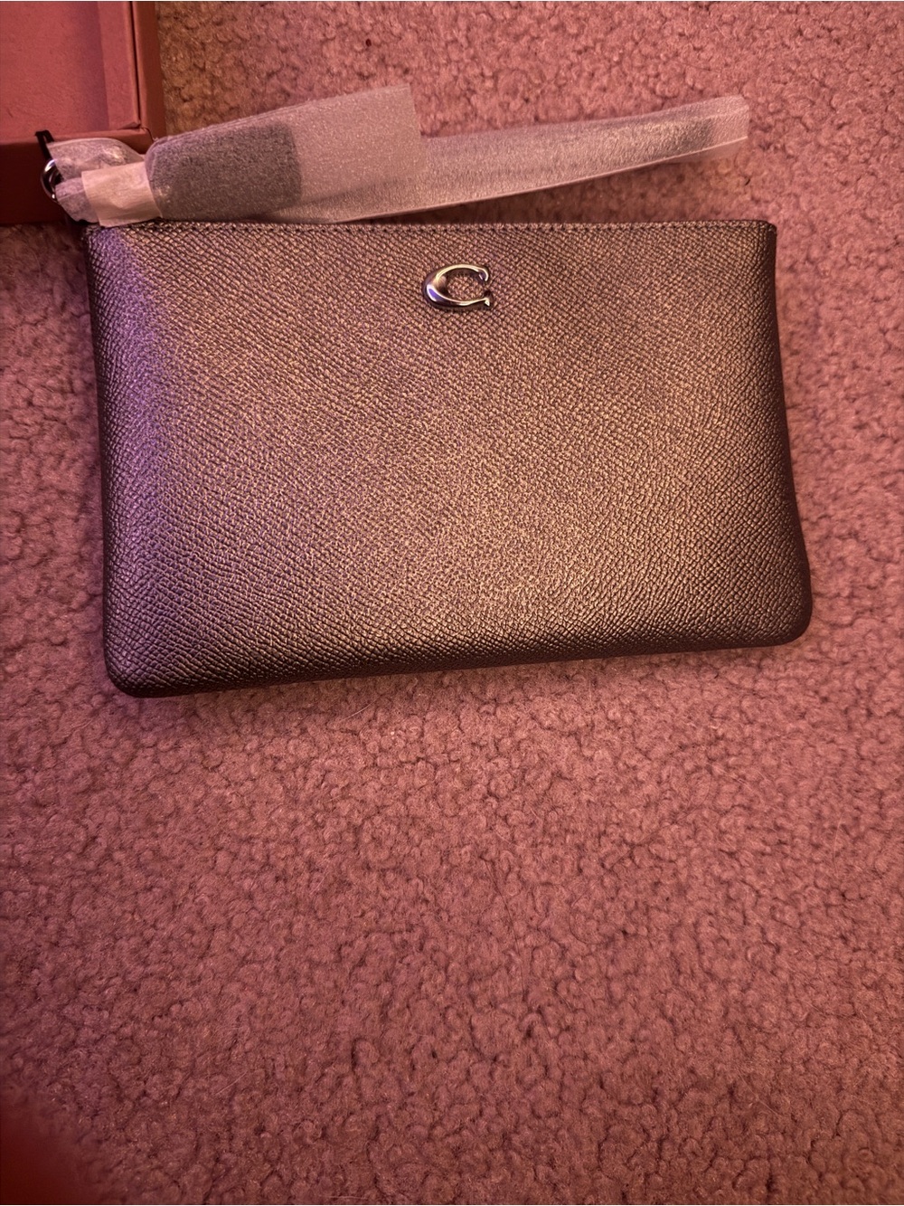Coach Metallic Gray Pebbled Leather Wristlet